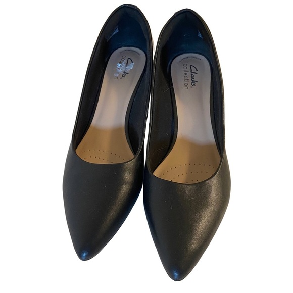 Clarks Collection Black Leather Block Heel Pumps Size 7 - Picture 2 of 8